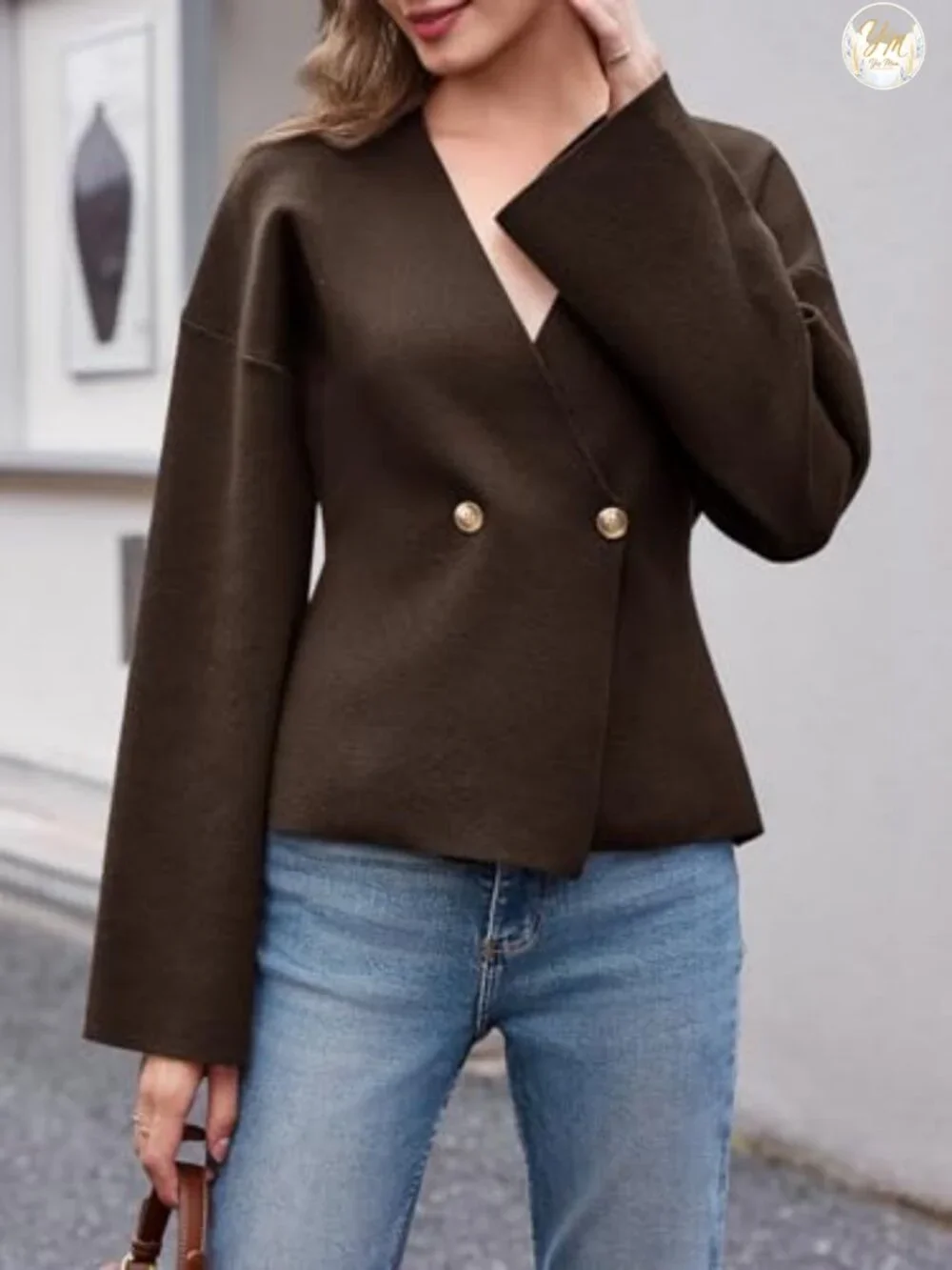 Women's Oversized Double Breasted Knit Cardigan with Bell Sleeves